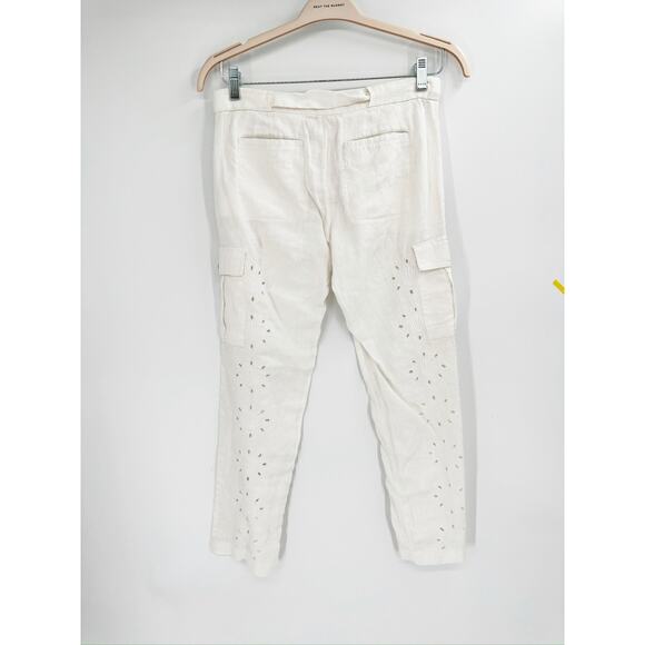 Lilly Pulitzer Ziva White Linen Eyelet Tie Waist Cargo Pants Size 0 - Picture 5 of 5